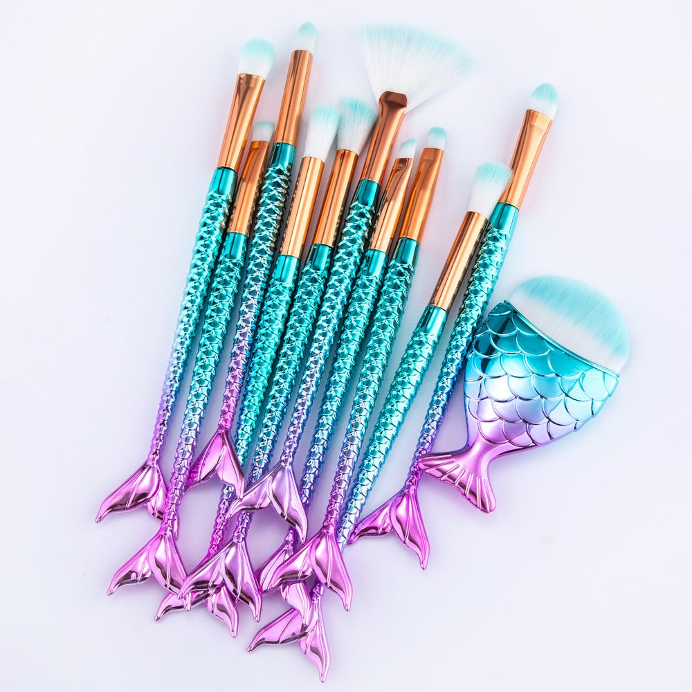 11pcs Makeup Brushes Kit Maquiagem Maquillaje New Mermaid Foundation Eyebrow Eyeliner Cosmetic Makeup Brushes - Dkakashop
