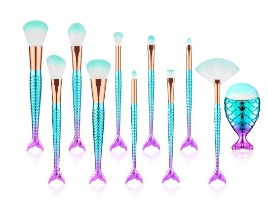 11pcs Makeup Brushes Kit Maquiagem Maquillaje New Mermaid Foundation Eyebrow Eyeliner Cosmetic Makeup Brushes - Dkakashop