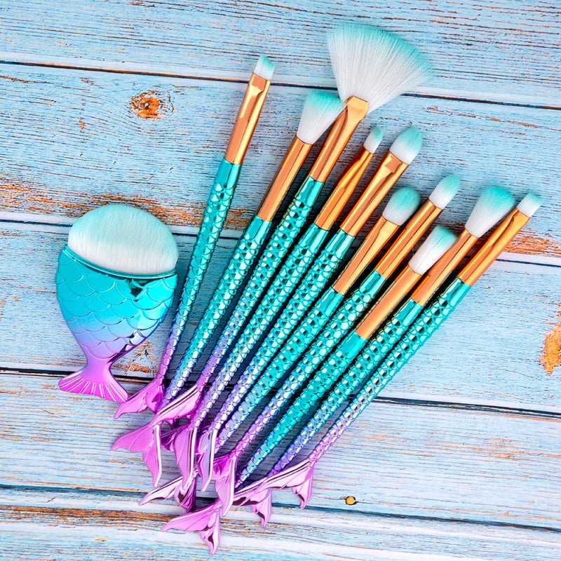 11pcs Makeup Brushes Kit Maquiagem Maquillaje New Mermaid Foundation Eyebrow Eyeliner Cosmetic Makeup Brushes - Dkakashop
