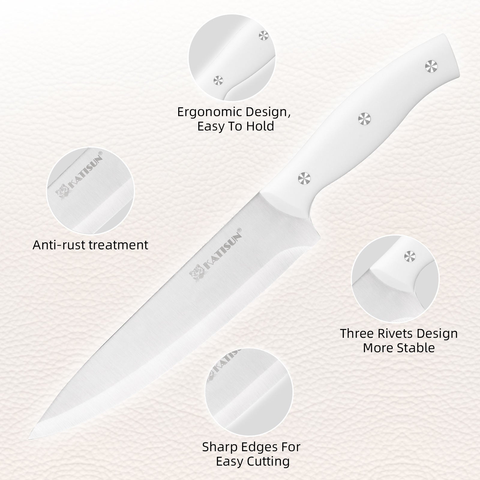 15 Pieces Of White Carbon Steel Blade Kitchen Knife Set, Equipped With A Genuine Wooden Frame, Internal Sharpener, And Kitchen Scissors - Dkakashop