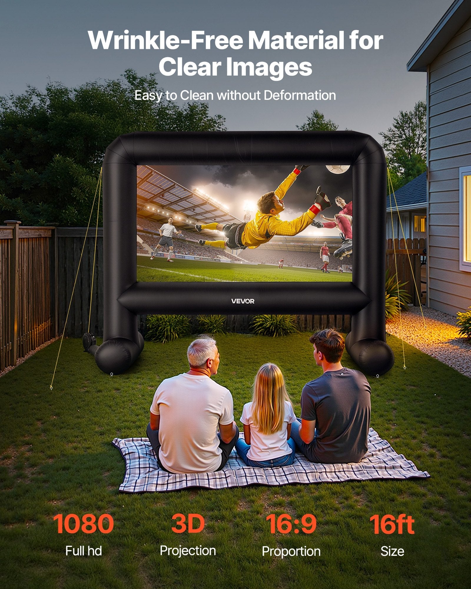 16FT Inflatable Movie Screen, Inflatable Projector Screen With Portable Storage Bag, 16:9 Easy Set Up Movie Projection For Outdoor Backyard, Home Theater, Theme Party - Dkakashop