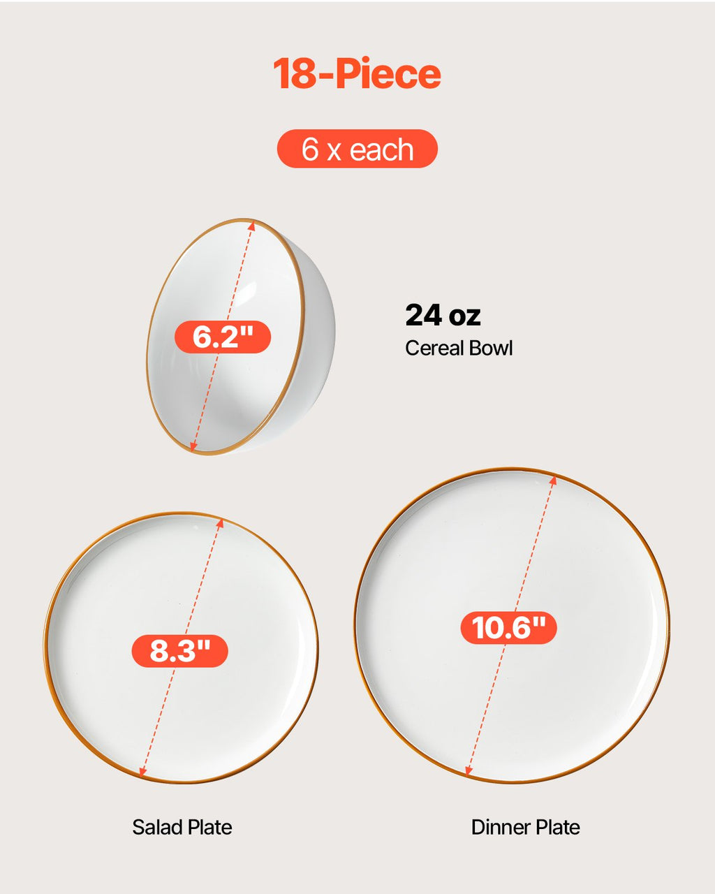 18 PCS Dinnerware Set Ceramic Plates And Bowls Sets Service For 6 White - Dkakashop