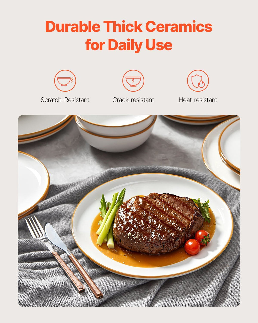 18 PCS Dinnerware Set Ceramic Plates And Bowls Sets Service For 6 White - Dkakashop