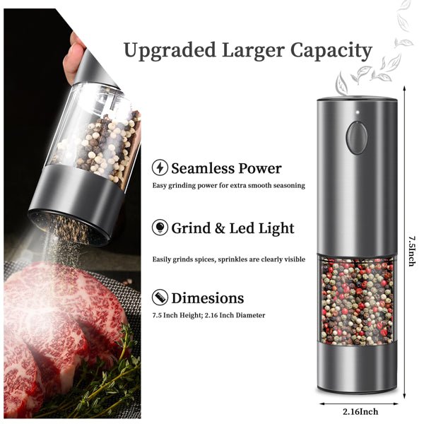 2PCS Electric Salt And Pepper Grinder Set - Battery - powered Spice Grinder, Adjustable For Coarseness, Perfect For Home Kitchens, Durable Plastic, Electric Salt And Pepper Grinder, Automatic Grinder - Dkakashop