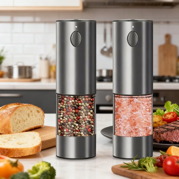 2PCS Electric Salt And Pepper Grinder Set - Battery - powered Spice Grinder, Adjustable For Coarseness, Perfect For Home Kitchens, Durable Plastic, Electric Salt And Pepper Grinder, Automatic Grinder - Dkakashop