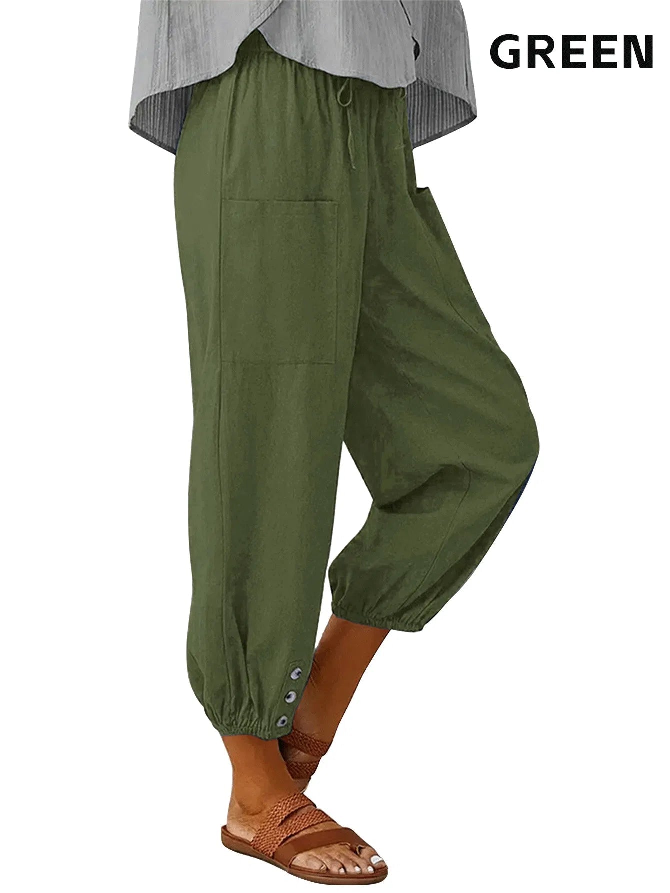 3pcs High - Waisted Button Wide - Leg Pants Cropped, Comfy & Effortlessly Chic - Dkakashop
