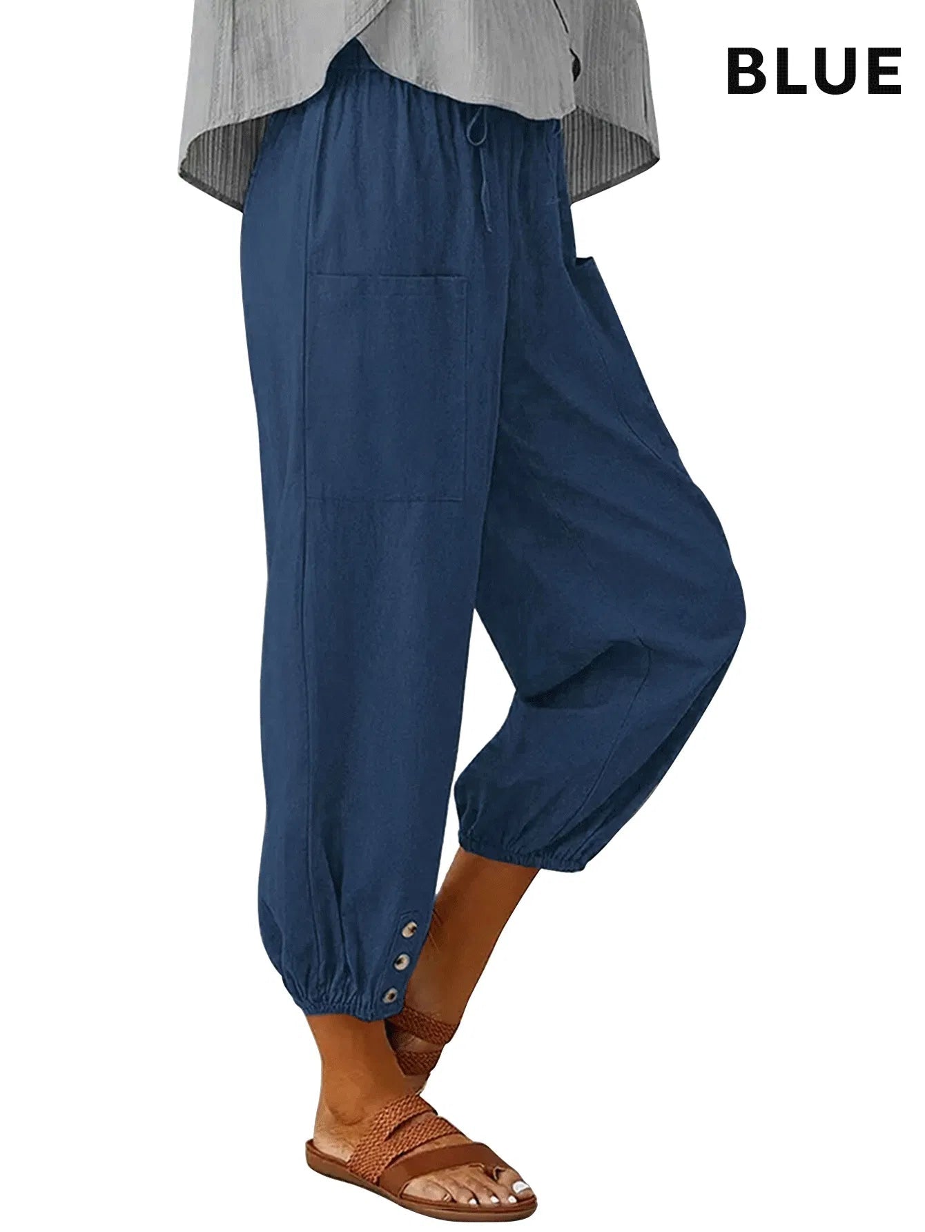 3pcs High - Waisted Button Wide - Leg Pants Cropped, Comfy & Effortlessly Chic - Dkakashop