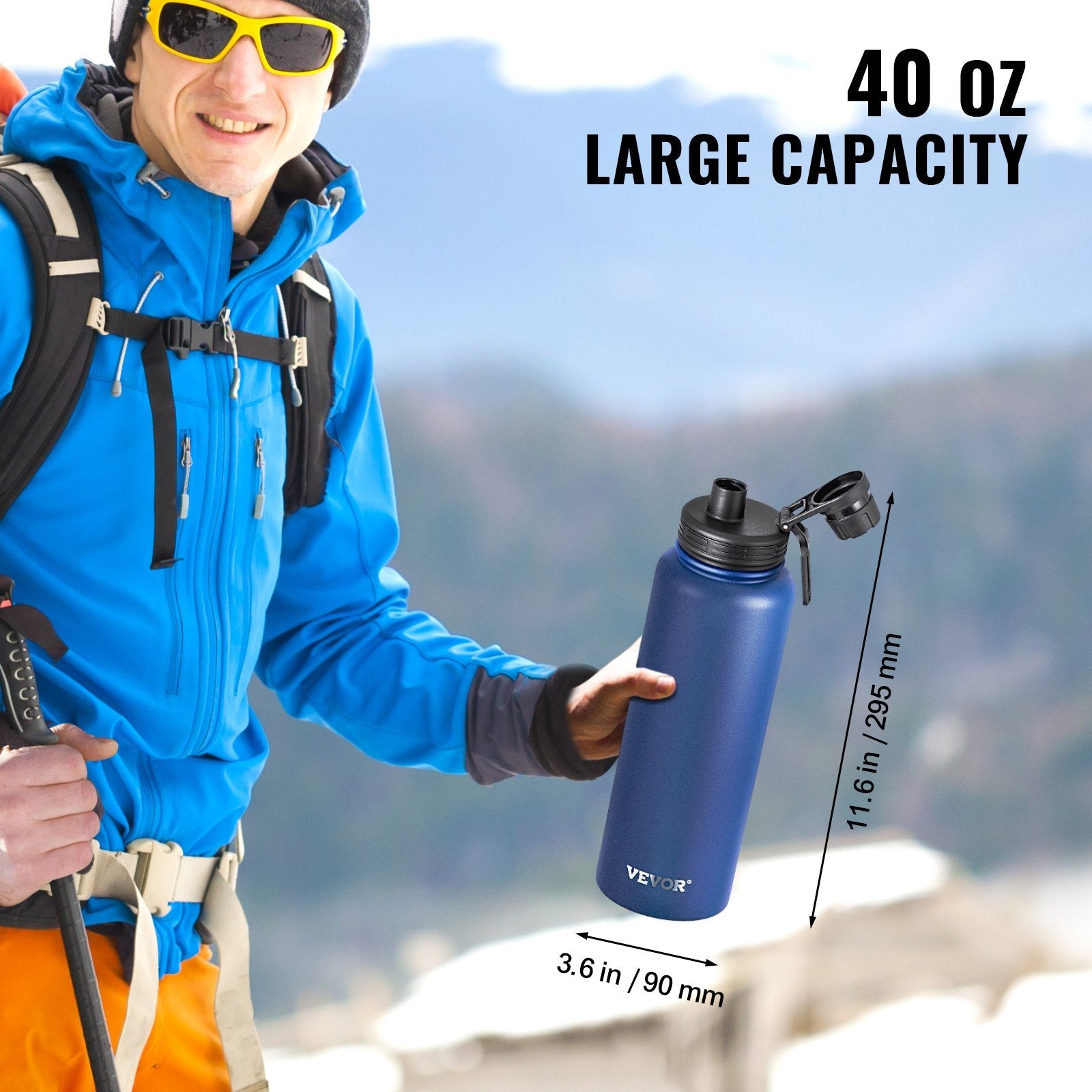 40 Oz Insulated Water Bottle Stainless Steel With Wide Mouth Lid Blue - Dkakashop