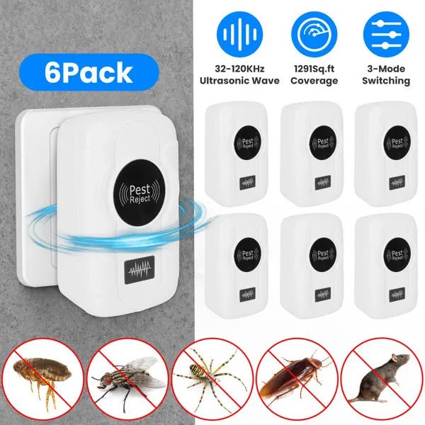 6 - Pack Ultrasonic Insect Repellent - Dual Sound - Wave Tech, 3 - Mode Switch, 32 - 120kHz Frequencies, Ideal For Full Home Coverage, Safe For Home With Kids - Plug - in Indoor Bug & Rodent Repeller - Dkakashop