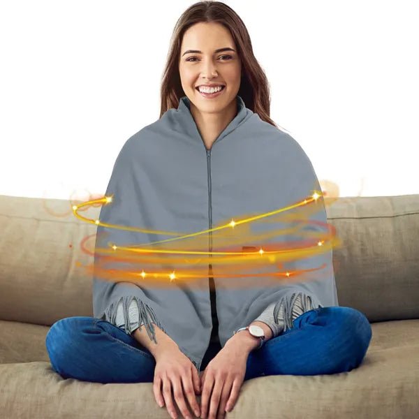 77x24In USB Heated Shawl With Teasel Wearable Heating Blanket Electric Throw Wrap Indoor Outdoor With Zipper 3 Heating Levels Machine Washable For Outdoor Home Office - Dkakashop