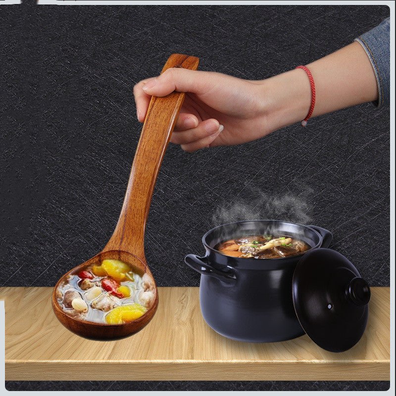 BalleenShiny Wooden Soup Spoon Curved Handle Kitchen Accessory Eco - friendly Big Scoop Porridge Food Tableware Hotel Home Supply - Dkakashop