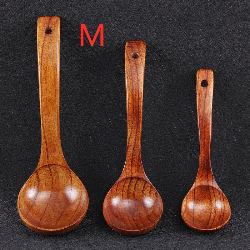 BalleenShiny Wooden Soup Spoon Curved Handle Kitchen Accessory Eco - friendly Big Scoop Porridge Food Tableware Hotel Home Supply - Dkakashop