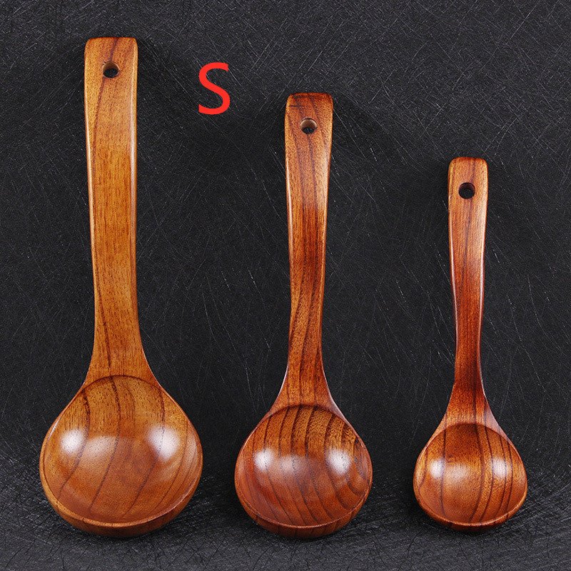 BalleenShiny Wooden Soup Spoon Curved Handle Kitchen Accessory Eco - friendly Big Scoop Porridge Food Tableware Hotel Home Supply - Dkakashop