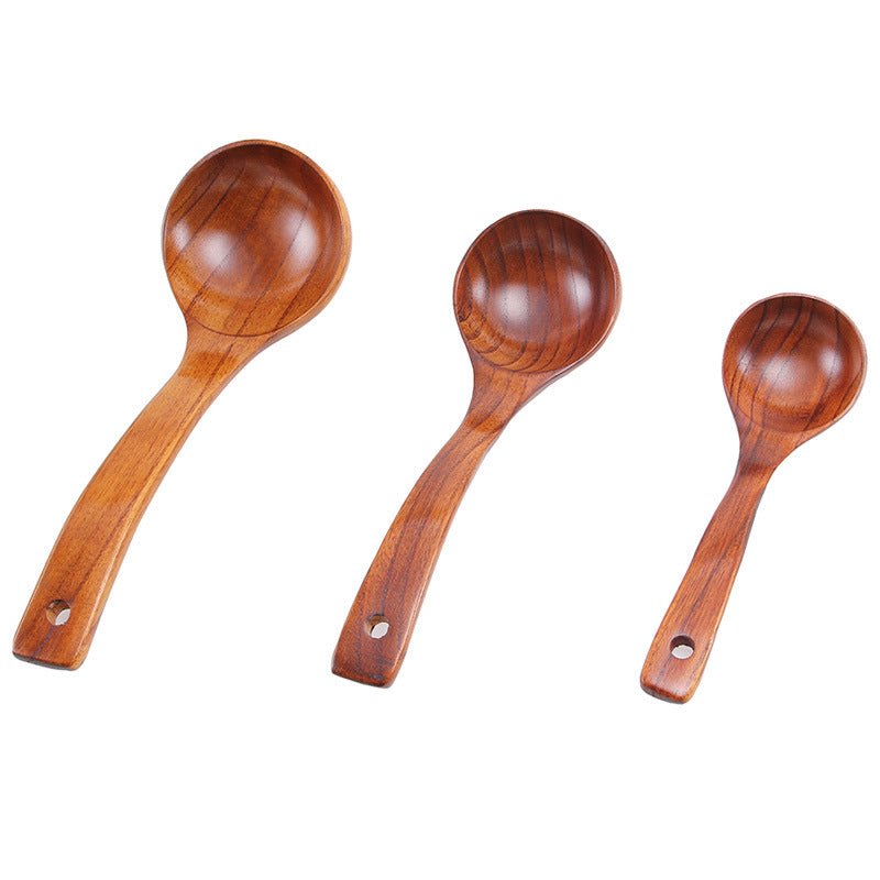 BalleenShiny Wooden Soup Spoon Curved Handle Kitchen Accessory Eco - friendly Big Scoop Porridge Food Tableware Hotel Home Supply - Dkakashop