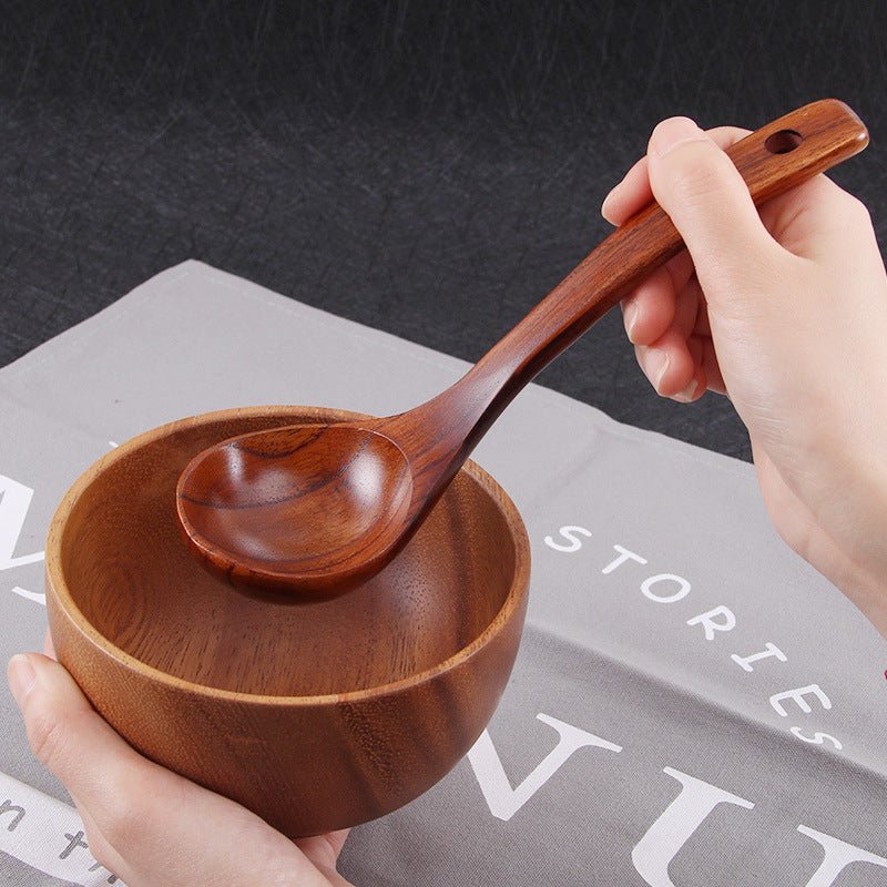 BalleenShiny Wooden Soup Spoon Curved Handle Kitchen Accessory Eco - friendly Big Scoop Porridge Food Tableware Hotel Home Supply - Dkakashop