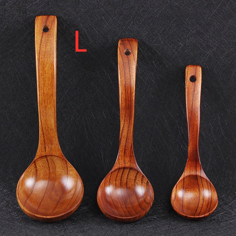 BalleenShiny Wooden Soup Spoon Curved Handle Kitchen Accessory Eco - friendly Big Scoop Porridge Food Tableware Hotel Home Supply - Dkakashop