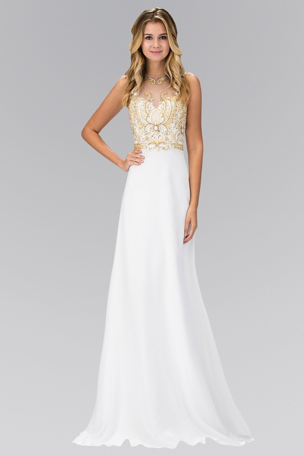 Jewel and Bead Embellished Long Dress with Back Cut Out - Dkakashop