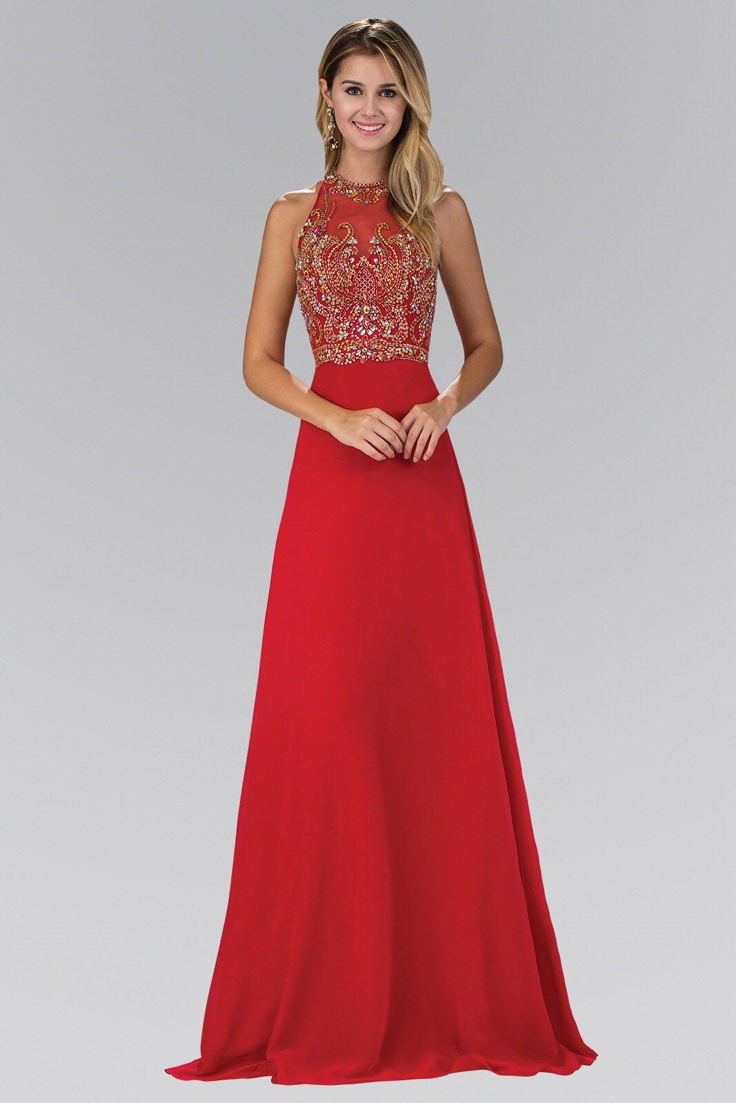 Jewel and Bead Embellished Long Dress with Back Cut Out - Dkakashop